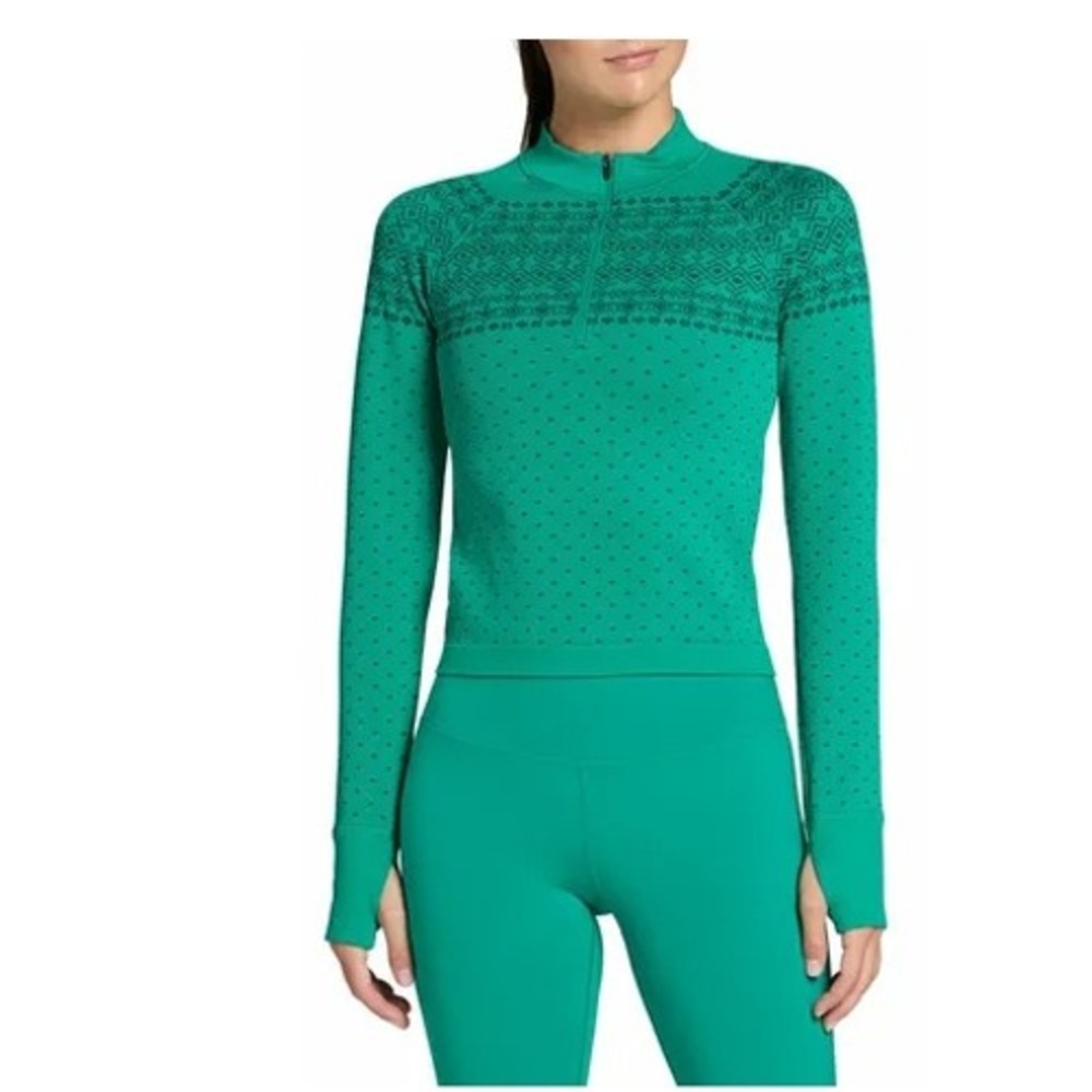 DSG‎ Womens Momentum Seamless 1/4 Zip Pullover Top Emerald Fair Isle Large NEW